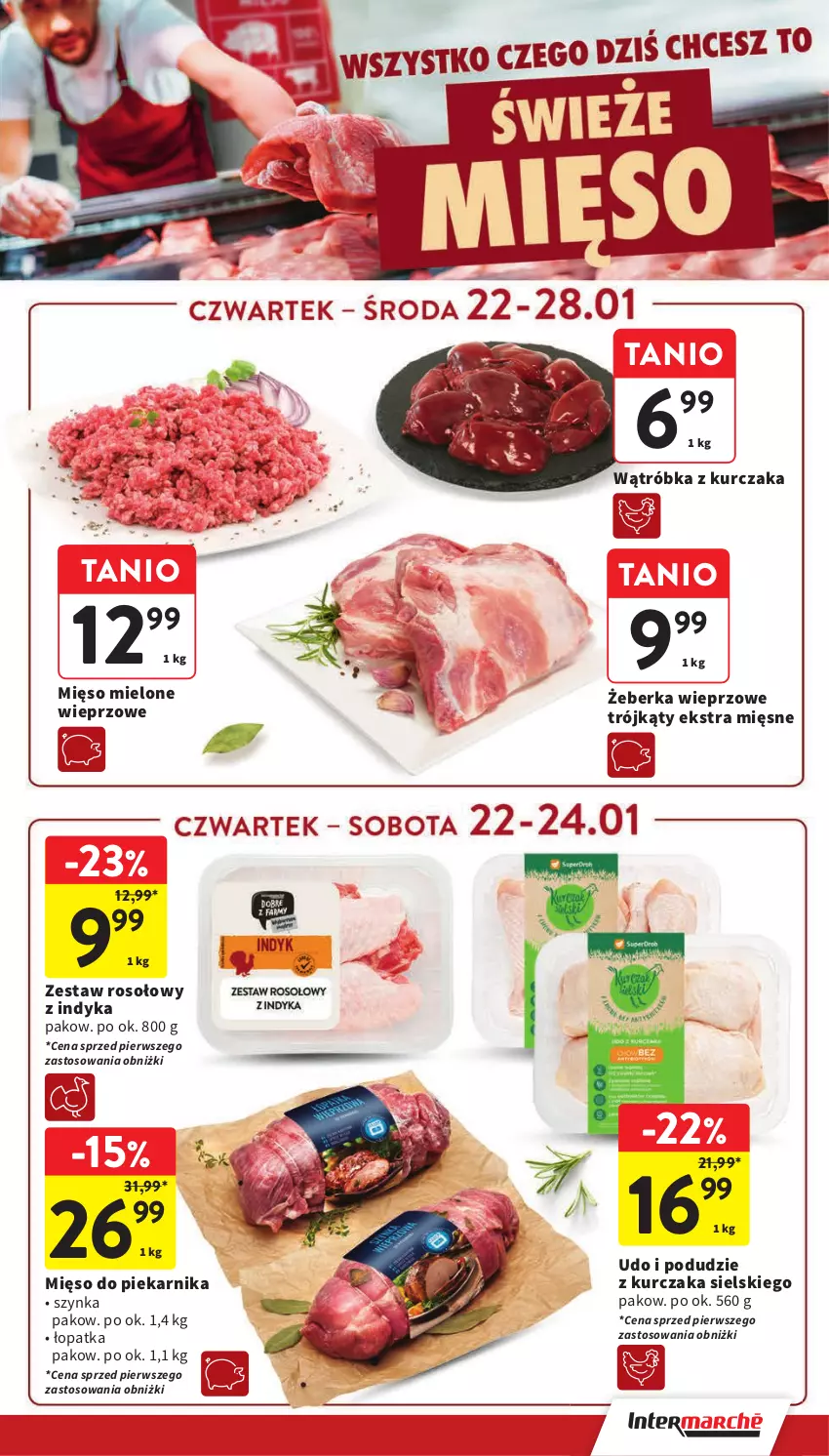 Gazetka promocyjna Intermarche - Gazetka promocyjna - ważna 22.01 do 28.01.2026 - strona 15 - produkty: Kurczak, Mięso, Mięso mielone, Piekarnik, Podudzie z kurczaka, Szynka