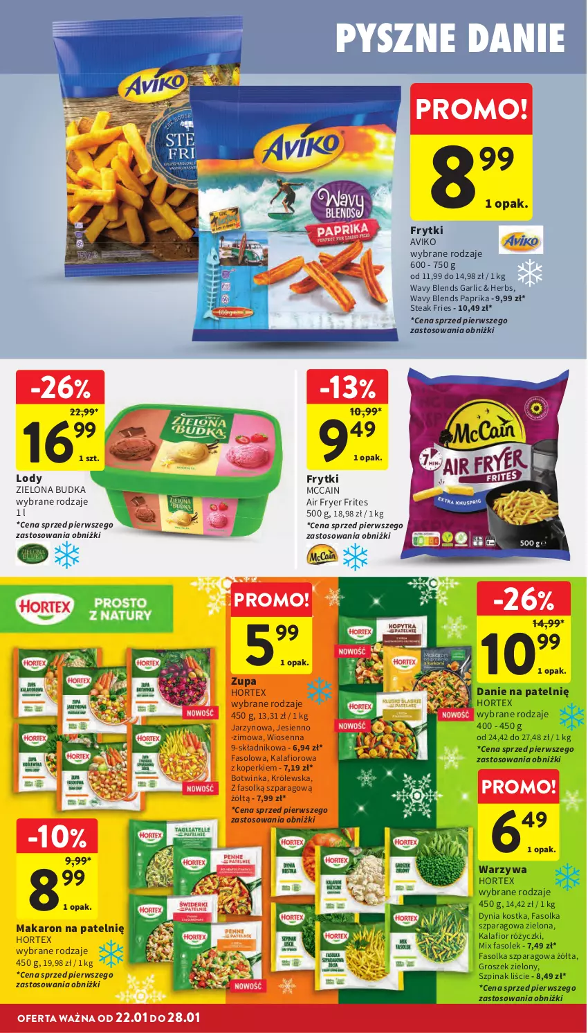 Gazetka promocyjna Intermarche - Gazetka promocyjna - ważna 22.01 do 28.01.2026 - strona 22 - produkty: Fa, Frytki, Groszek, Hortex, Inka, Kalafior, Lody, Makaron, McCain, Szpinak, Warzywa, Zielona Budka, Zupa