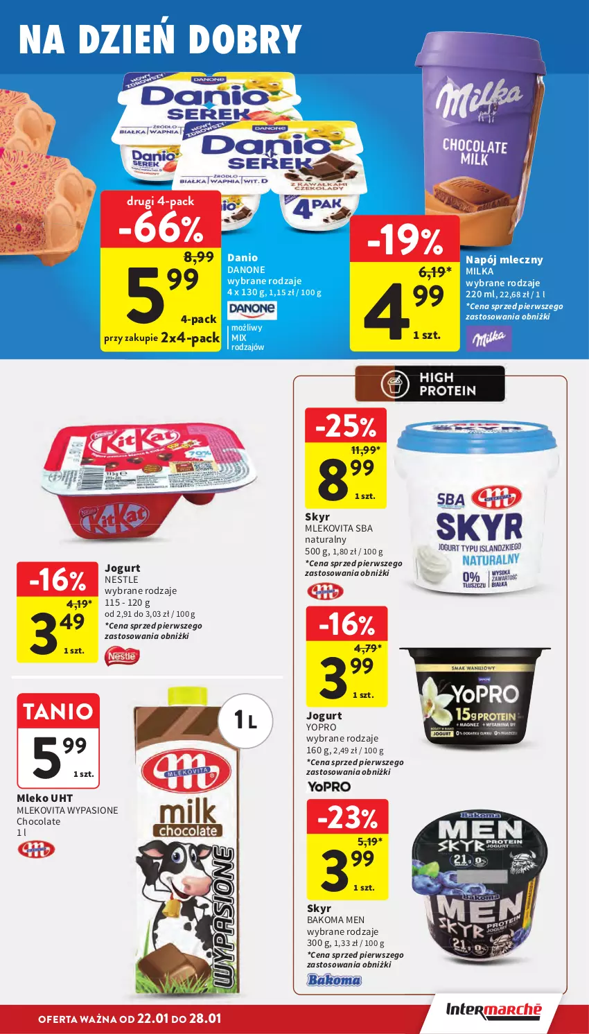 Gazetka promocyjna Intermarche - Gazetka promocyjna - ważna 22.01 do 28.01.2026 - strona 25 - produkty: Bakoma, Danio, Danone, Jogurt, Milka, Mleko, Mlekovita, Napój, Napój mleczny