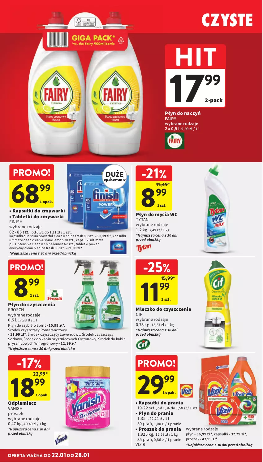 Gazetka promocyjna Intermarche - Gazetka promocyjna - ważna 22.01 do 28.01.2026 - strona 36 - produkty: Cif, Fa, Fairy, Finish, Frosch, Kapsułki do prania, Mleczko, Odplamiacz, Płyn do mycia, Płyn do prania, Płyn do szyb, Proszek do prania, Tablet, Tabletki do zmywarki, Tytan, Vanish, Vizir, Wino, Zmywarki