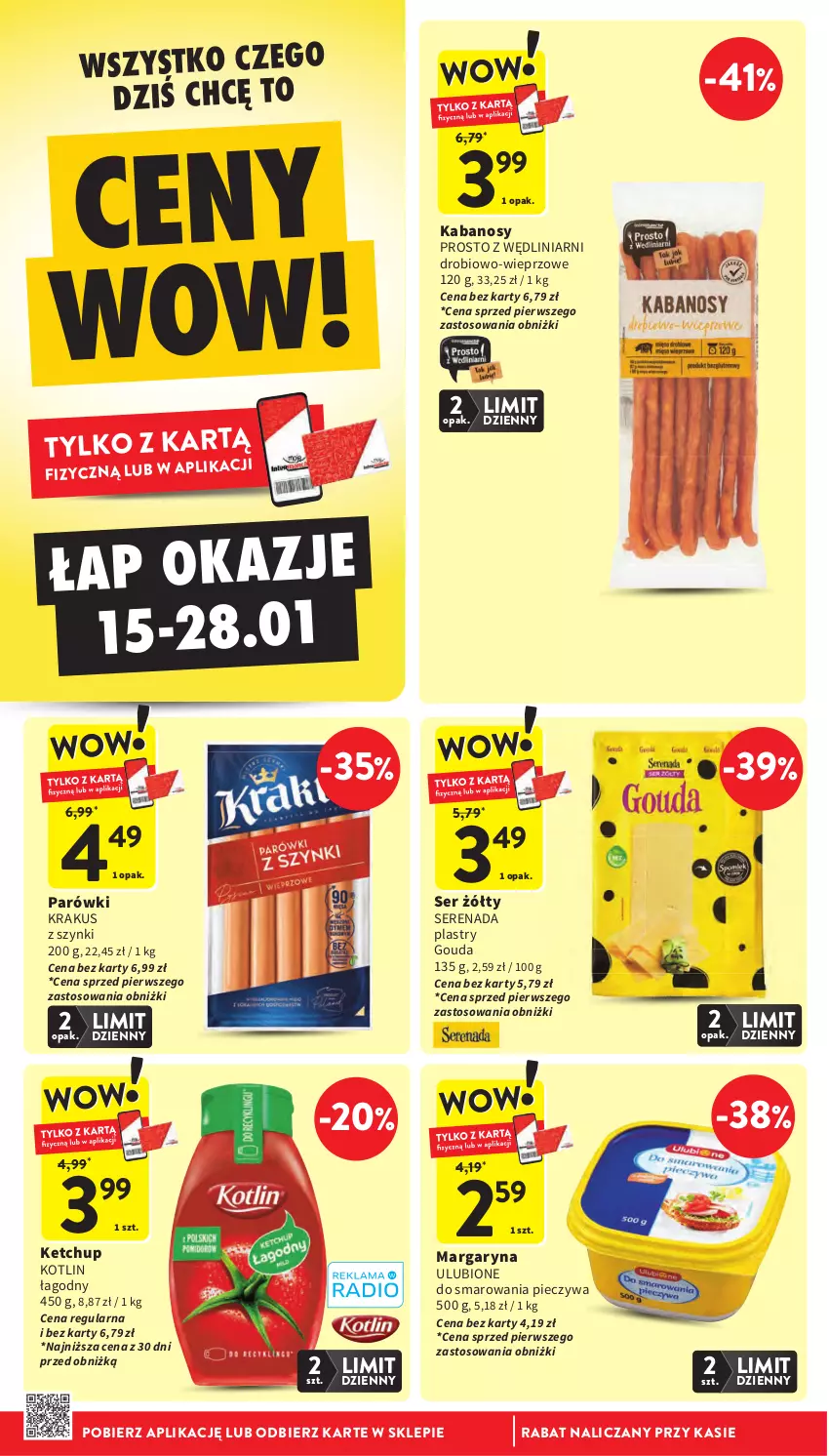 Gazetka promocyjna Intermarche - Gazetka promocyjna - ważna 22.01 do 28.01.2026 - strona 8 - produkty: Gouda, Kabanos, Ketchup, Kotlin, Krakus, Margaryna, Parówki, Piec, Ser