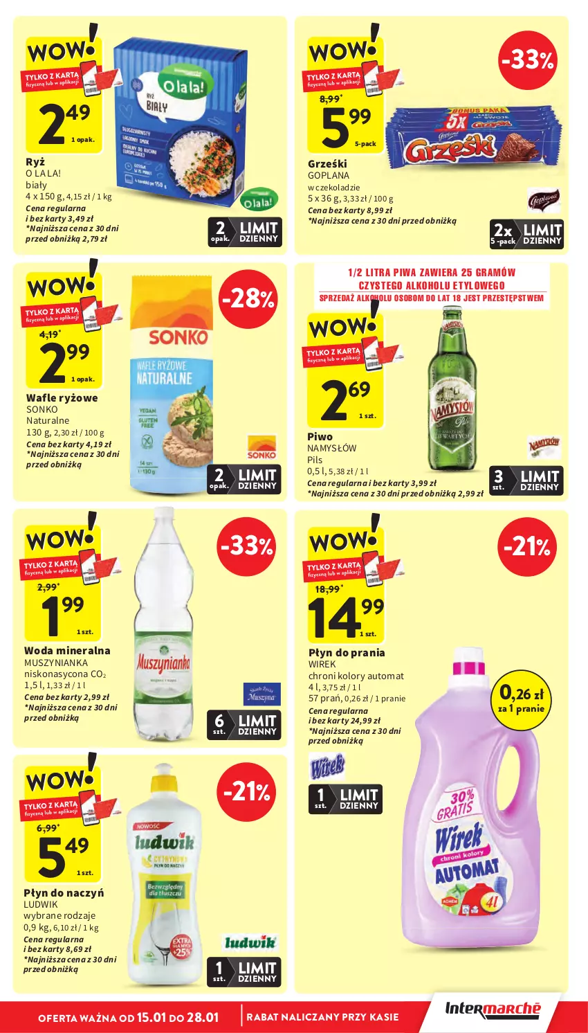 Gazetka promocyjna Intermarche - Gazetka promocyjna - ważna 22.01 do 28.01.2026 - strona 9 - produkty: Goplana, Gra, Grześki, LANA, Ludwik, Mus, Muszynianka, Namysłów, Piwa, Piwo, Płyn do prania, Ryż, Sonko, Wafle, Woda, Woda mineralna