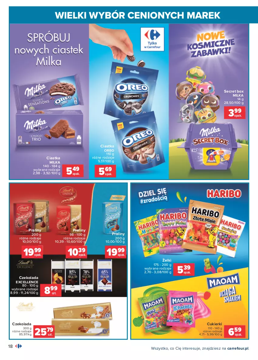 Gazetka promocyjna Carrefour - Gazetka Wielki wybór cenionych marek - ważna 19.07 do 31.07.2021 - strona 18 - produkty: Ciastka, Cukier, Cukierki, Czekolada, Milka, Oreo, Praliny