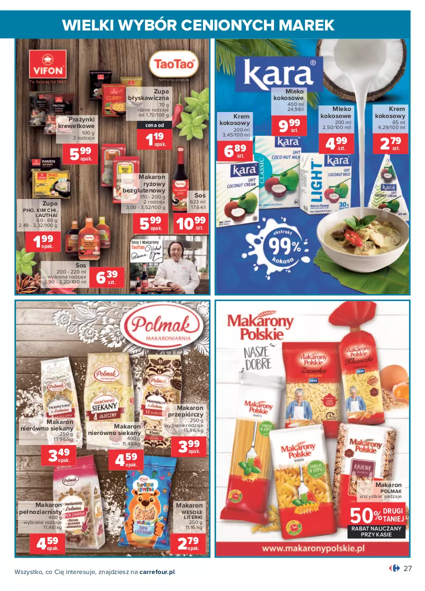 Gazetka promocyjna Carrefour - Gazetka Wielki wybór cenionych marek - ważna 19.07 do 31.07.2021 - strona 27 - produkty: Kokos, Makaron, Makaron ryżowy, Mleko, Mleko kokosowe, Olma, Ryż, Sos, Zupa