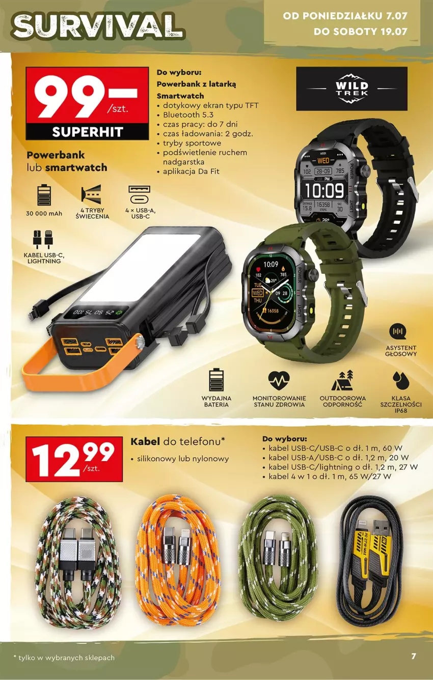 Gazetka promocyjna Biedronka - Okazje Tygodnia - ważna 07.07 do 19.07.2025 - strona 9 - produkty: Bateria, Kabel USB, Monitor, Por, Powerbank, Smartwatch, Sport, Telefon
