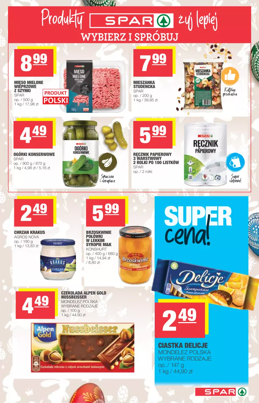 Gazetka promocyjna Spar - Eurospar - ważna 31.03 do 03.04.2021 - strona 5 - produkty: Brzoskwinie, Chrzan, Czekolada, Krakus, Mięso, Mięso mielone, Papier, Rolki, Ser, Syrop