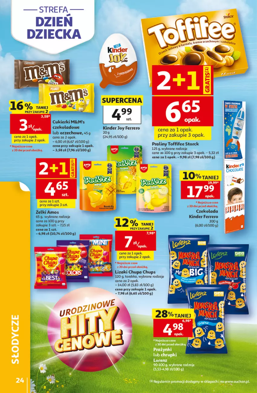 Gazetka promocyjna Auchan - 30 Lat Hipermarket - ważna 28.05 do 03.06.2026 - strona 24 - produkty: Chupa Chups, Cukier, Cukierki, Czekolada, Fa, Ferrero, Kinder, Lizaki, Praliny, Toffifee, Torebka