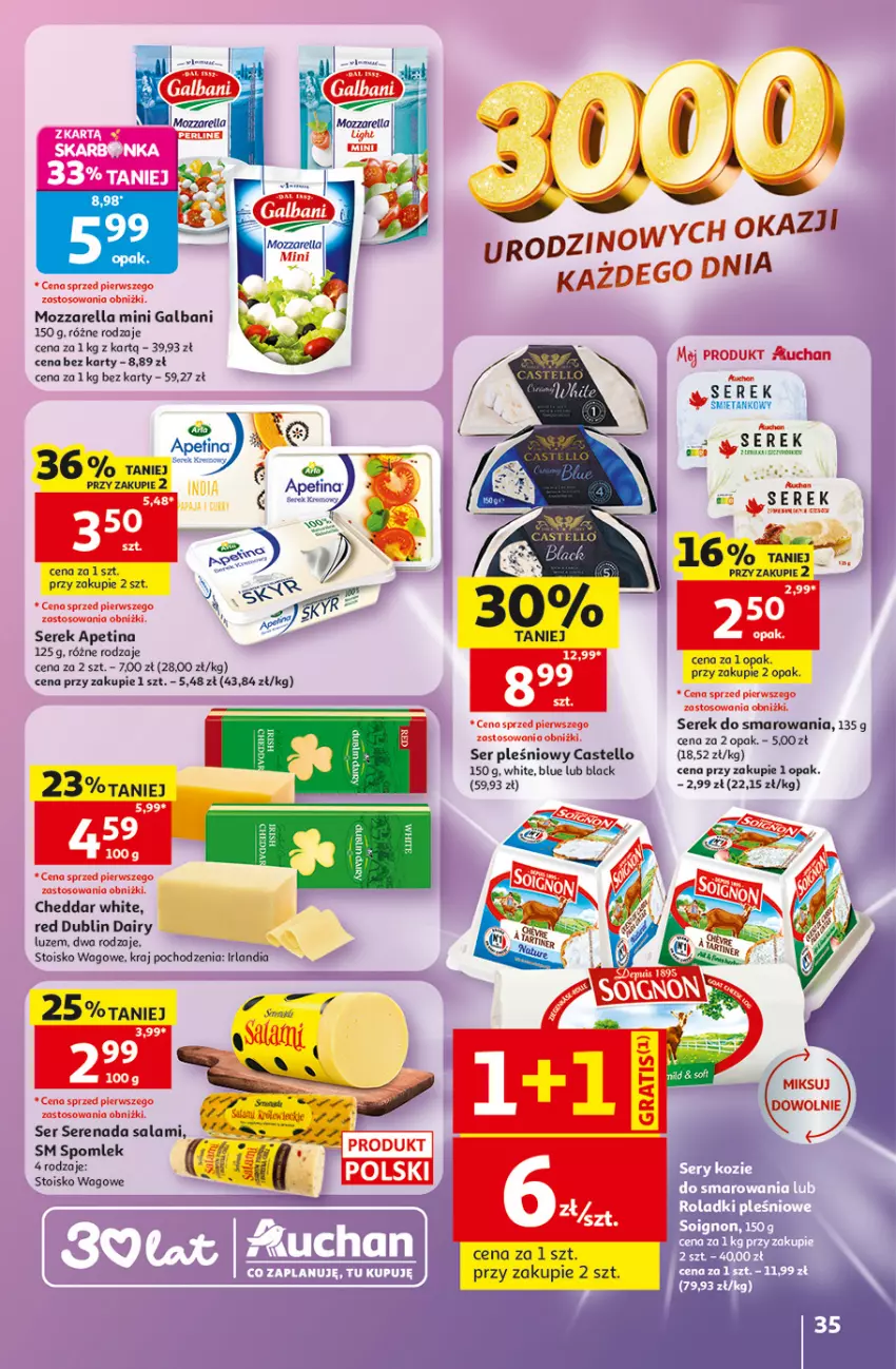 Gazetka promocyjna Auchan - 30 Lat Hipermarket - ważna 28.05 do 03.06.2026 - strona 35 - produkty: Cheddar, Galbani, Kret, Lack, Mozzarella, Salami, Ser, Ser pleśniowy, Serek