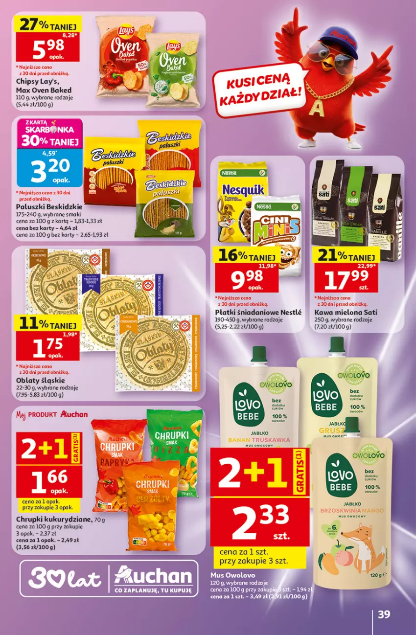 Gazetka promocyjna Auchan - 30 Lat Hipermarket - ważna 28.05 do 03.06.2026 - strona 39 - produkty: Beskidzki, Chipsy, Chrupki, Danio, Kawa, Kawa mielona, Mus, Sati