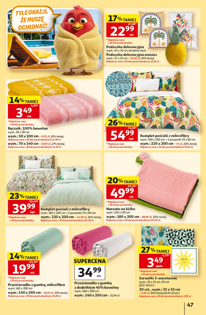 Gazetka promocyjna Auchan - 30 Lat Hipermarket - ważna 28.05 do 03.06.2026 - strona 47 - produkty: Ananas, Duck, Komplet pościeli, Narzuta, Poduszka, Poduszka dekoracyjna, Pościel, Prześcieradło, Ręcznik, Ser, Serwetki, Wełna