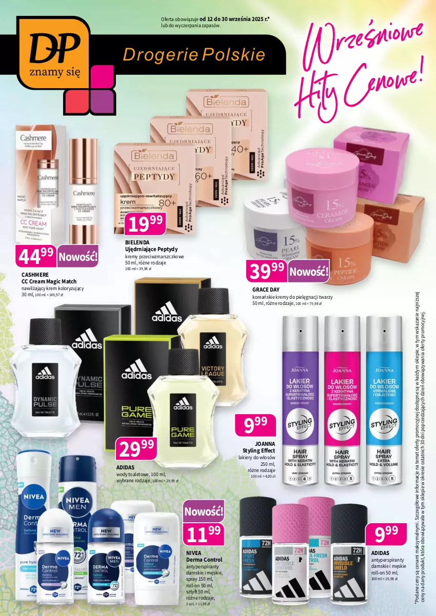 Gazetka promocyjna Drogerie Polskie - Gazetka - ważna 12.09 do 30.09.2025 - strona 1 - produkty: Adidas, Antyperspirant, Bielenda, Control, Gra, Joanna, Joanna styling, Lakier, Mars, Nivea