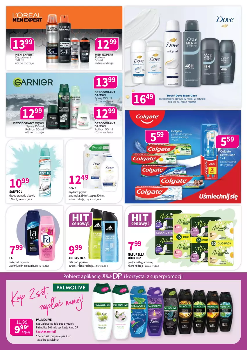 Gazetka promocyjna Drogerie Polskie - Gazetka - ważna 12.09 do 30.09.2025 - strona 6 - produkty: Adidas, Dezodorant, Dove, Fa, Naturell, Naturella, Palmolive, Podpaski, Sanytol