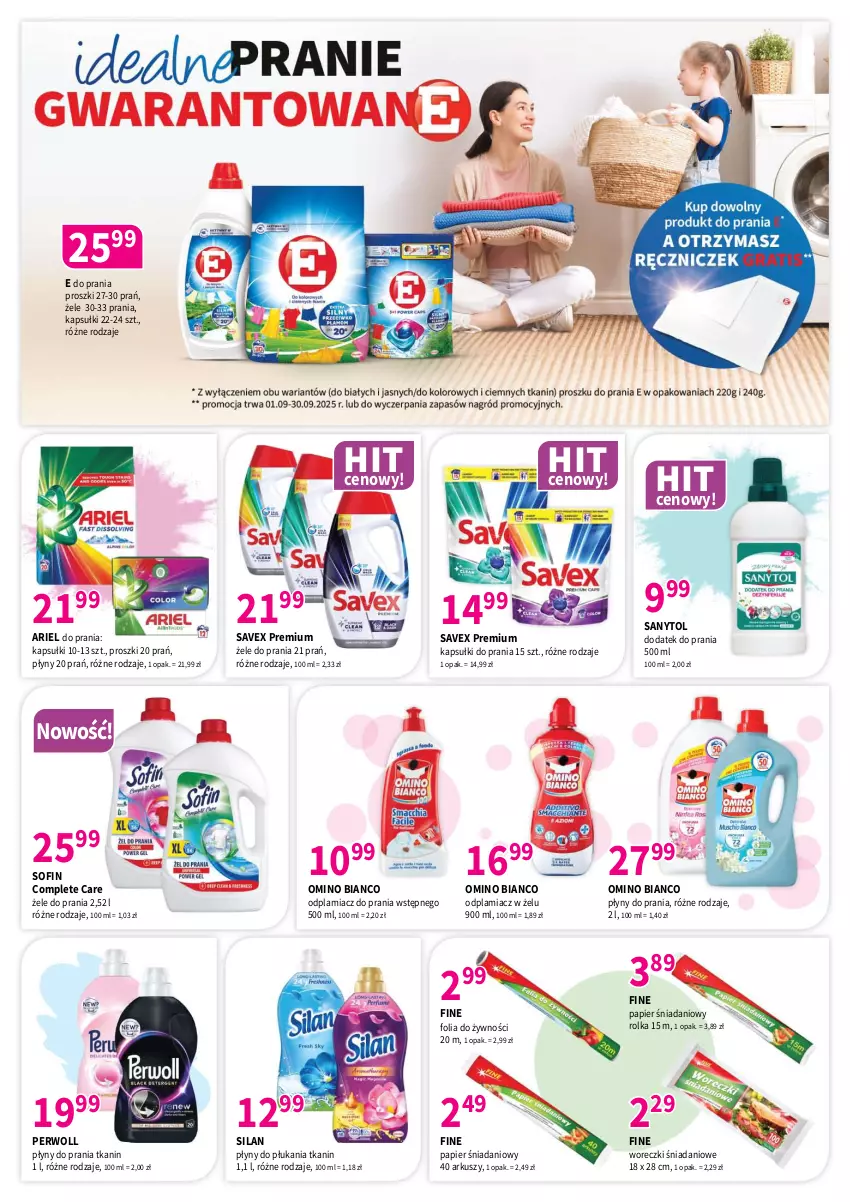 Gazetka promocyjna Drogerie Polskie - Gazetka - ważna 12.09 do 30.09.2025 - strona 8 - produkty: Ariel, Danio, Kapsułki do prania, Odplamiacz, Papier, Perwoll, Sanytol, Silan