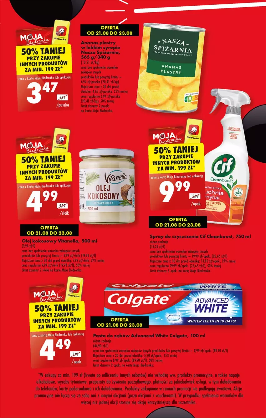 Gazetka promocyjna Biedronka - Od poniedzialku - ważna 21.08 do 26.08.2023 - strona 3 - produkty: Ananas, Cif, Colgate, Kokos, LG, Napoje, Olej, Olej kokosowy, Pasta do zębów, Rama, Spray do czyszczenia, Syrop, Telefon