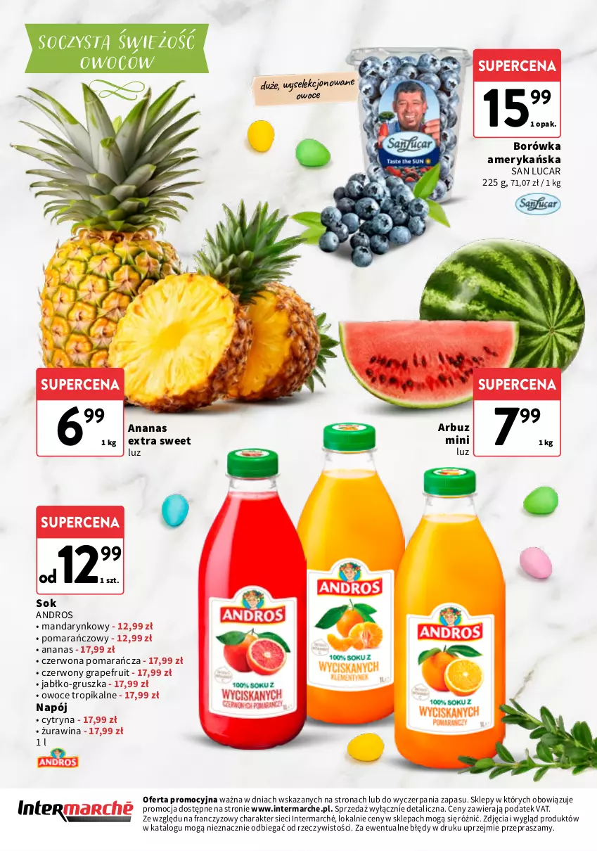 Gazetka promocyjna Intermarche - Katalog Delikatesy - ważna 26.03 do 07.04.2026 - strona 12 - produkty: Ananas, Arbuz, Borówka, Borówka amerykańska, Gra, Napój, Owoce, Sok