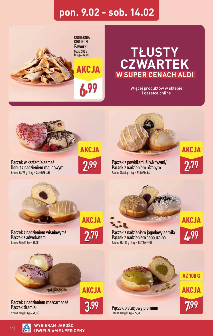 Gazetka promocyjna Aldi - Pełna oferta - ważna 09.02 do 14.02.2026 - strona 16 - produkty: Cappuccino, Cukier, Donut, Fa, Faworki, Mascarpone, Pączek, Róża, Ser