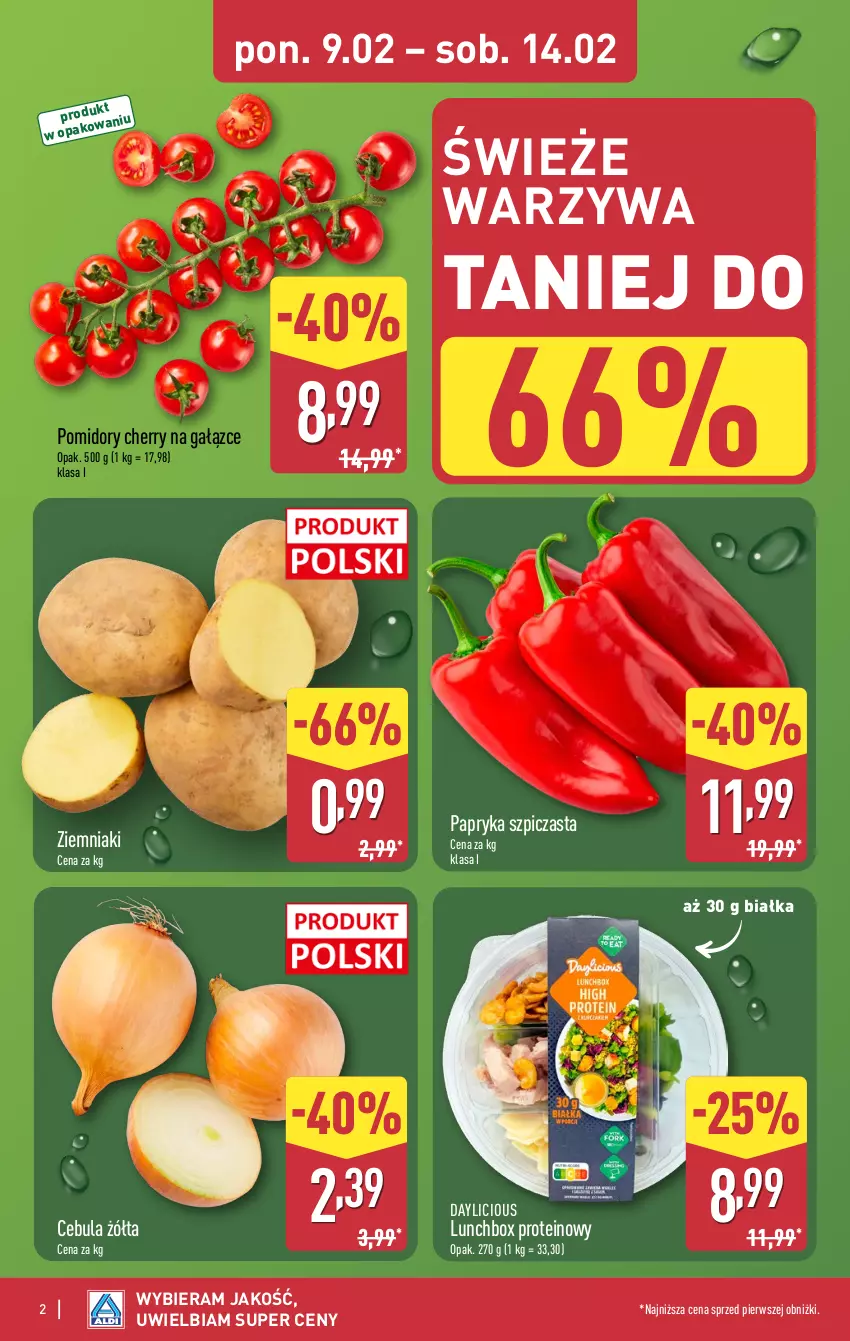 Gazetka promocyjna Aldi - Pełna oferta - ważna 09.02 do 14.02.2026 - strona 2 - produkty: Cebula, Papryka, Pomidory, Szpic, Warzywa, Ziemniaki