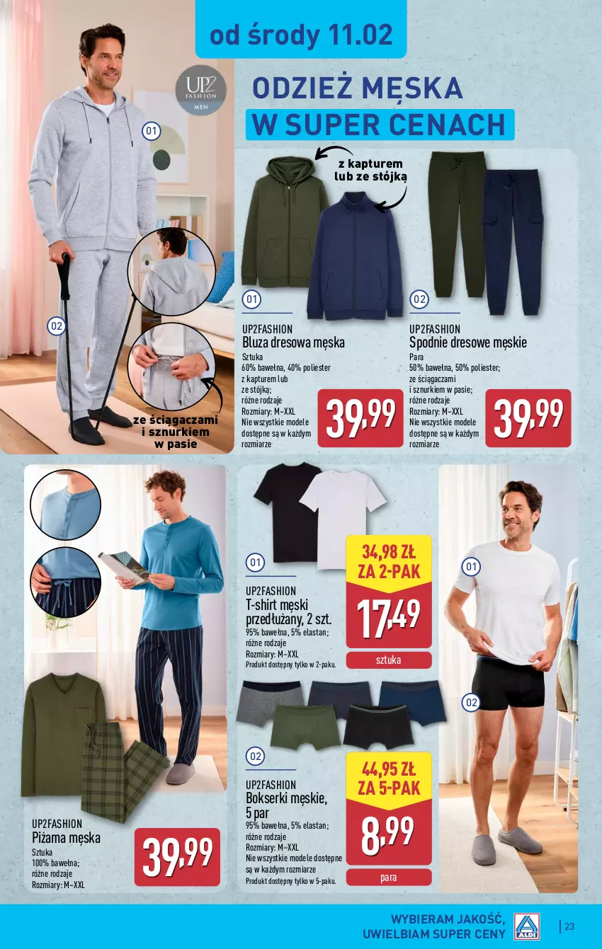Gazetka promocyjna Aldi - Pełna oferta - ważna 09.02 do 14.02.2026 - strona 23 - produkty: Bluza, Bluza dresowa, Bokserki, Dres, Fa, Piżama, Ser, Spodnie, Spodnie dresowe, T-shirt, Wełna