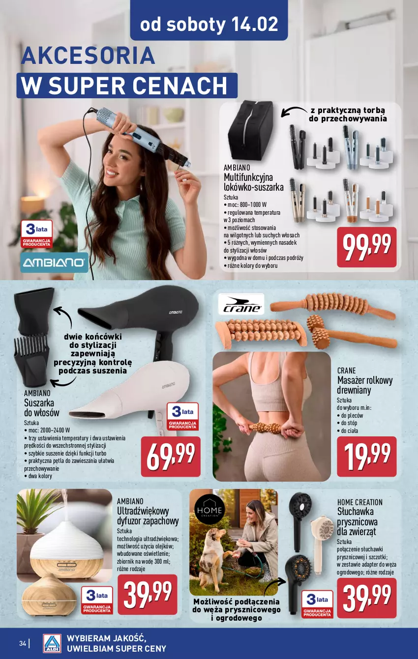 Gazetka promocyjna Aldi - Pełna oferta - ważna 09.02 do 14.02.2026 - strona 34 - produkty: Dyfuzor zapachowy, LG, Masażer, Olej, Słuchawka prysznicowa, Słuchawki, Suszarka