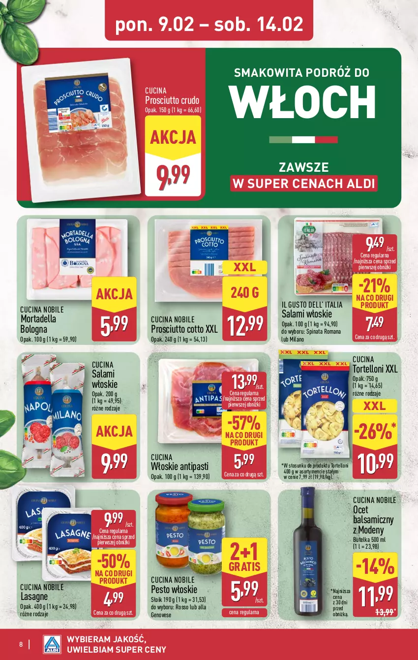 Gazetka promocyjna Aldi - Pełna oferta - ważna 09.02 do 14.02.2026 - strona 8 - produkty: Dell, Gra, Lasagne, Mortadella, Ocet, Ocet balsamiczny, Pesto, Prosciutto, Salami, Smakowita, Tortelloni