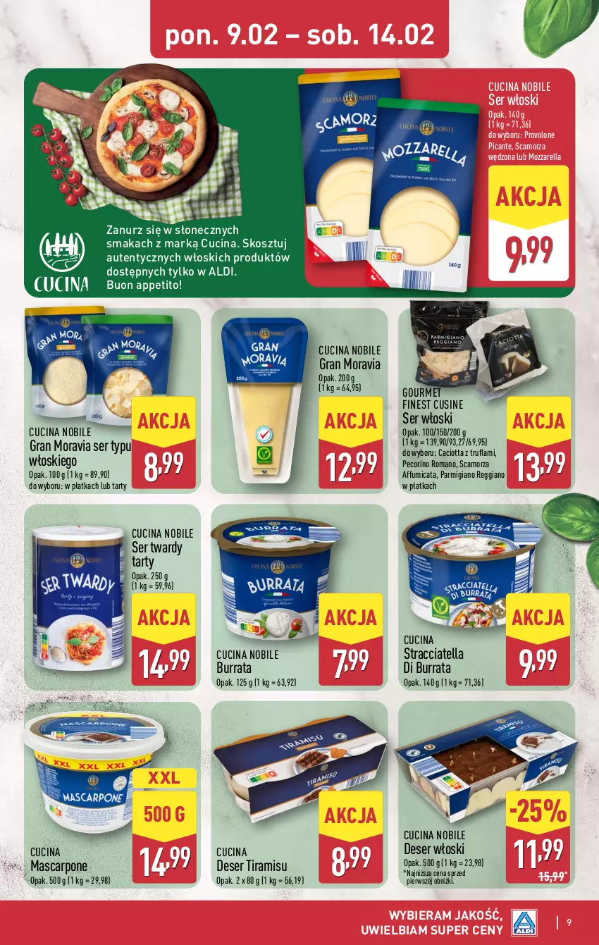 Gazetka promocyjna Aldi - Pełna oferta - ważna 09.02 do 14.02.2026 - strona 9 - produkty: Burrata, Caciotta, Deser, Gra, Kosz, Mascarpone, Mozzarella, Pecorino, Scamorza, Ser