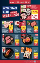 Gazetka promocyjna Aldi - Pełna oferta - Gazetka - ważna od 14.02 do 14.02.2026 - strona 31 - produkty: Kurczak, Mięso wołowe, Mięso mielone, Sok, Sokołów, Stek, Mięsne specjały, Sushi, Tuńczyk, Mięso