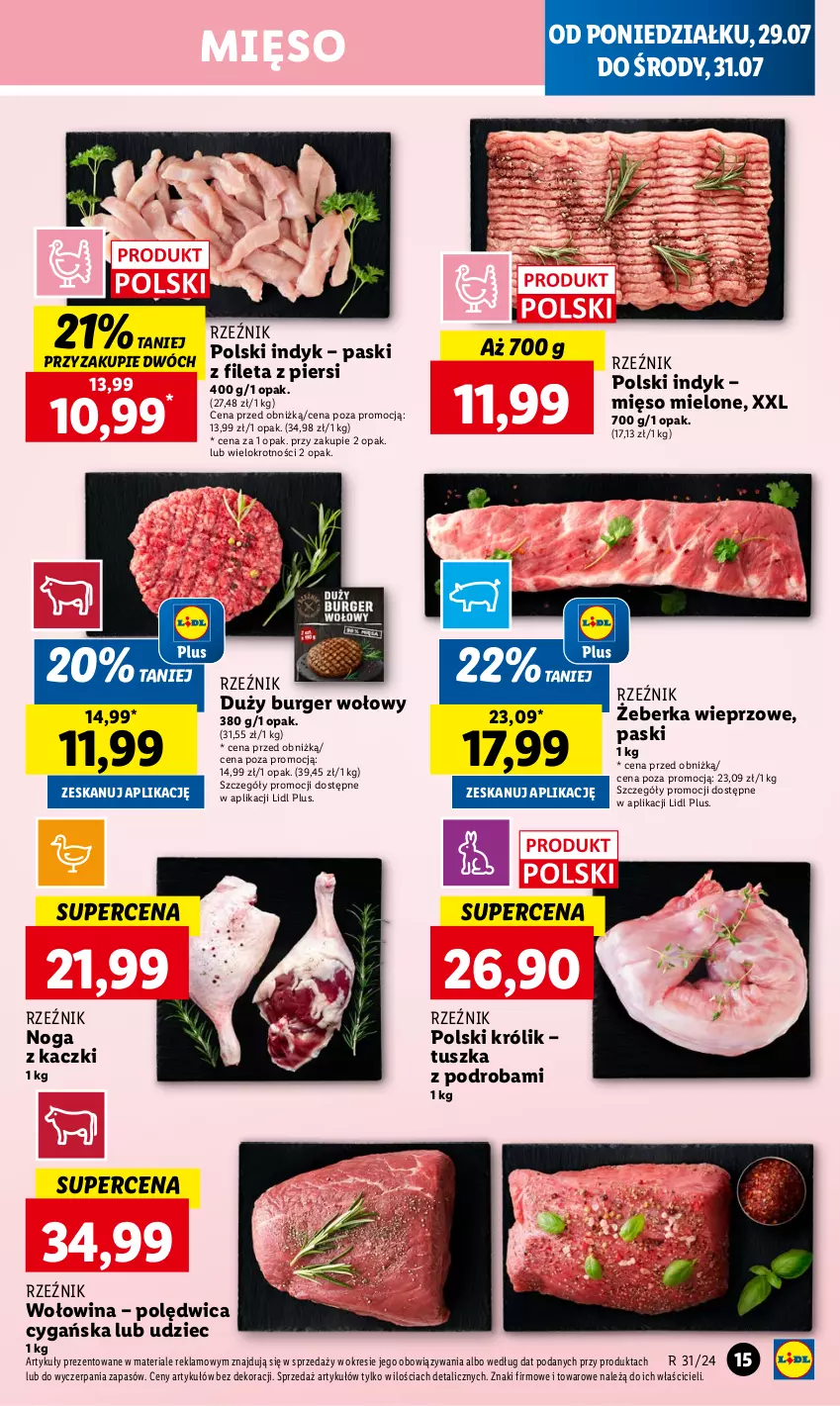 Gazetka promocyjna Lidl - GAZETKA - ważna 29.07 do 31.07.2024 - strona 17 - produkty: Burger, Królik, Mięso, Mięso mielone, Noga z kaczki, Polędwica, Tusz, Wołowina