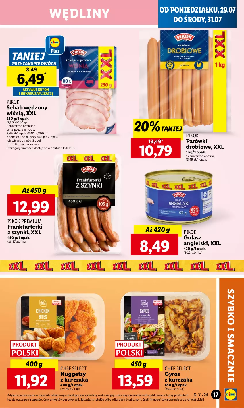 Gazetka promocyjna Lidl - GAZETKA - ważna 29.07 do 31.07.2024 - strona 23 - produkty: Frankfurterki, Gyros, Kurczak, Parówki, PIKOK