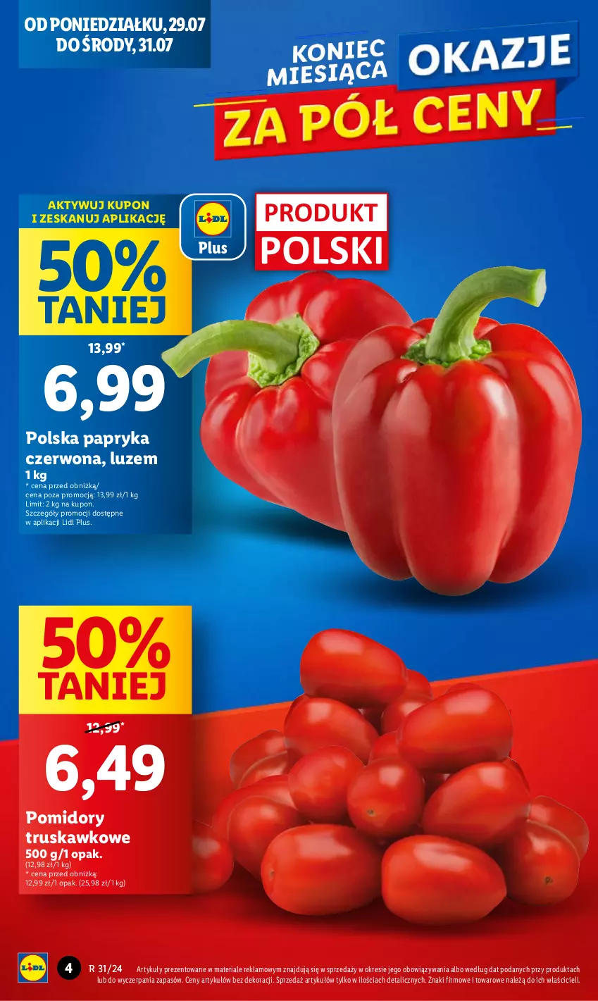 Gazetka promocyjna Lidl - GAZETKA - ważna 29.07 do 31.07.2024 - strona 4 - produkty: Papryka, Papryka czerwona, Pomidory