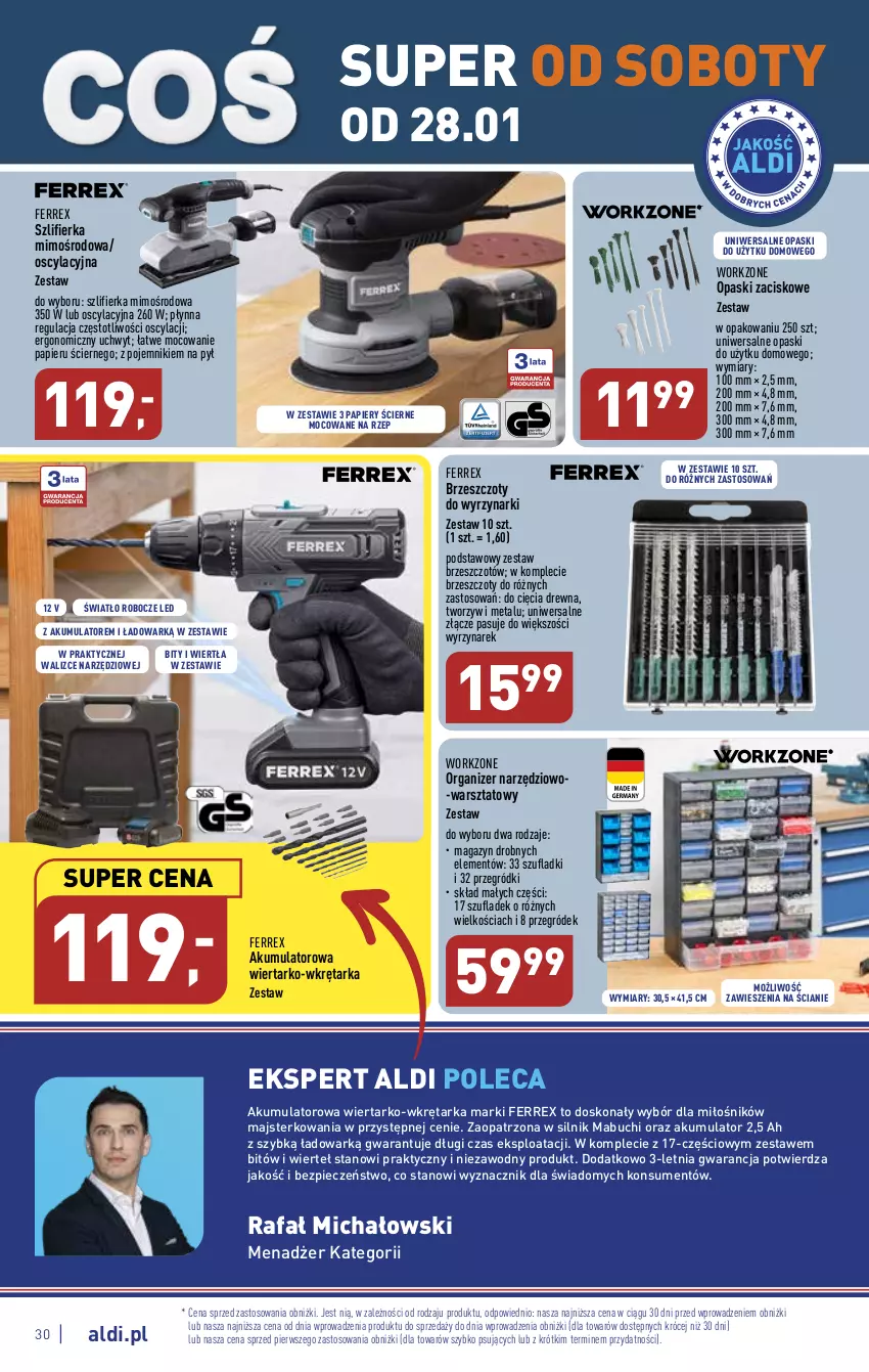 Gazetka promocyjna Aldi - Pełny katalog - ważna 23.01 do 29.01.2023 - strona 30 - produkty: Akumulator, Fa, Organizer, Papier, Piec, Pojemnik, Szlifierka, Tarka, Wkręt, Wkrętarka