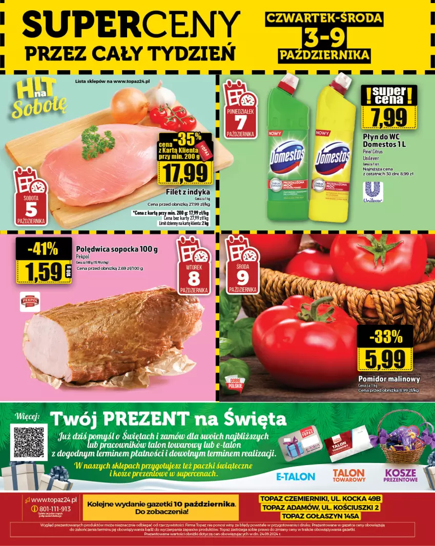 Gazetka promocyjna Topaz - Gazetka - ważna 03.10 do 09.10.2024 - strona 30 - produkty: Domestos, JBL, Koc, Kosz, Olej, Pekpol, Polędwica, Top