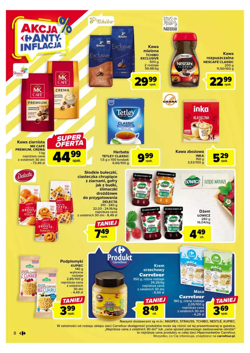 Gazetka promocyjna Carrefour - Gazetka Carrefour - ważna 11.04 do 22.04.2023 - strona 10 - produkty: Bułeczki, Delecta, Dżem, Gofry, Herbata, Inka, Kawa, Kawa mielona, Kawa rozpuszczalna, Kawa zbożowa, Kawa ziarnista, Kupiec, Piec, Tchibo, Tetley