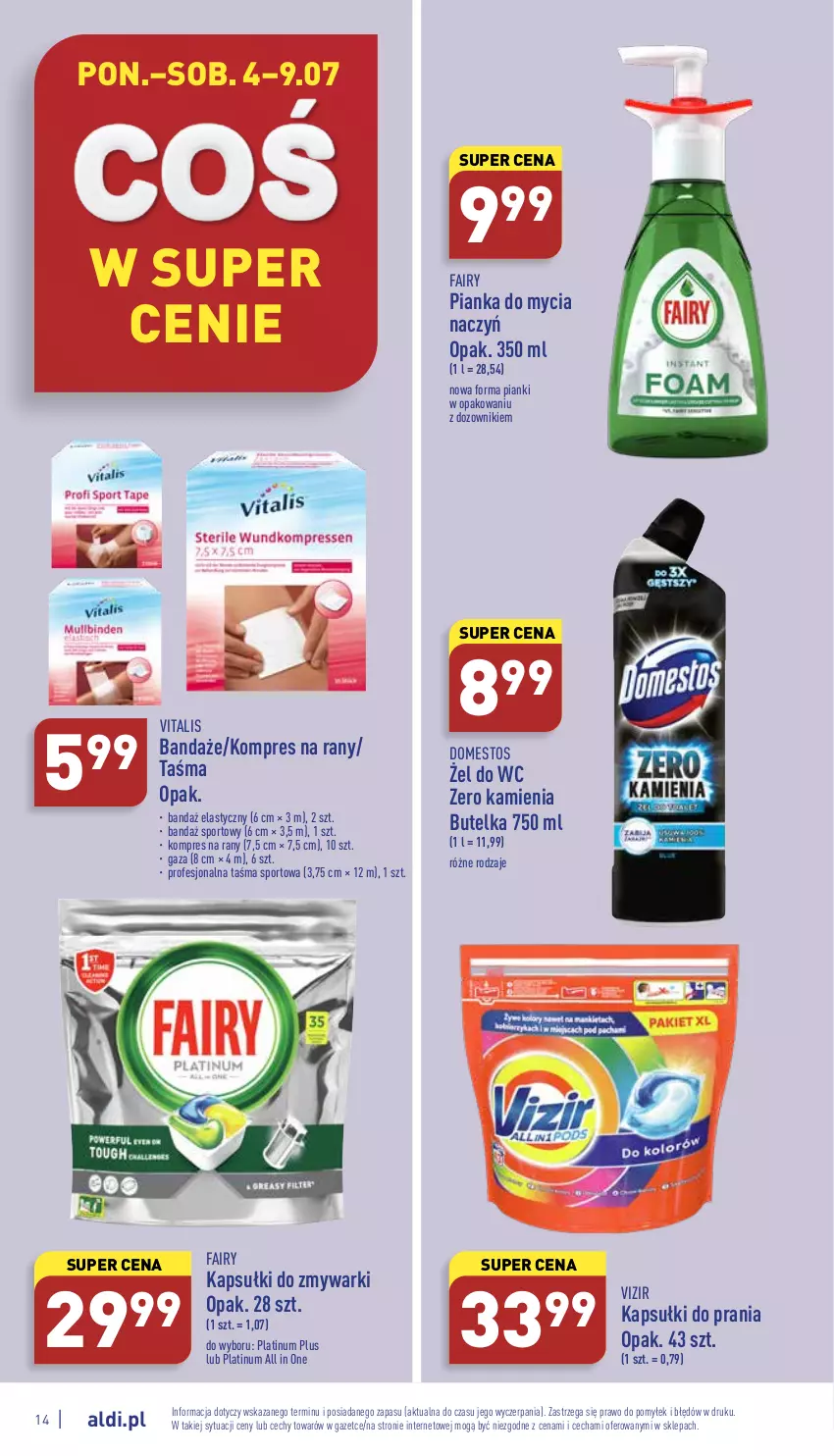 Gazetka promocyjna Aldi - Katalog spożywczy - ważna 04.07 do 09.07.2022 - strona 14 - produkty: Do mycia naczyń, Domestos, Dozownik, Fa, Fairy, Kapsułki do prania, Por, Sport, Vizir, Zmywarki