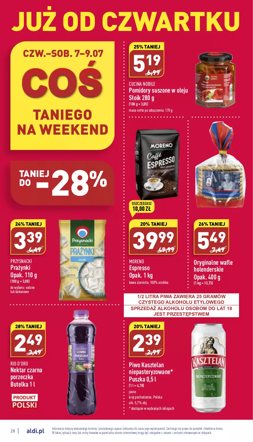 Gazetka promocyjna Aldi - Katalog spożywczy - ważna 04.07 do 09.07.2022 - strona 28 - produkty: Beko, Gin, Gra, Kasztelan, Kawa, Kawa ziarnista, Nektar, Olej, Piwa, Piwo, Pomidory, Por, Przysnacki, Wafle