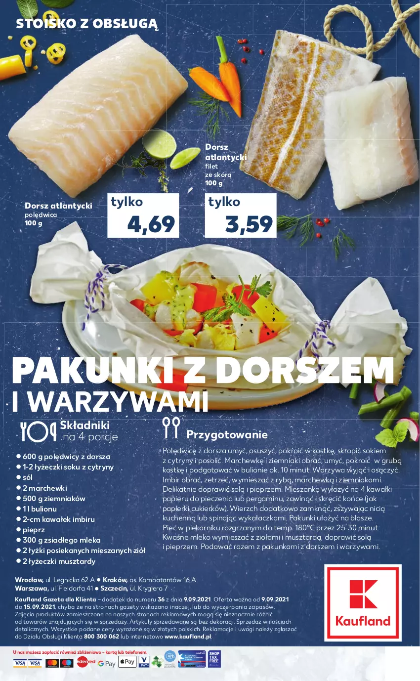 Gazetka promocyjna Kaufland - RYBY - ważna 09.09 do 15.09.2021 - strona 2 - produkty: Bulion, Cukier, Cytryny, Dorsz, Fa, Imbir, Kawa, Lion, Mleko, Mus, Papier, Piec, Piekarnik, Pieprz, Polędwica, Por, Sok, Sól, Wagi, Wałek, Warzywa, Ziemniaki