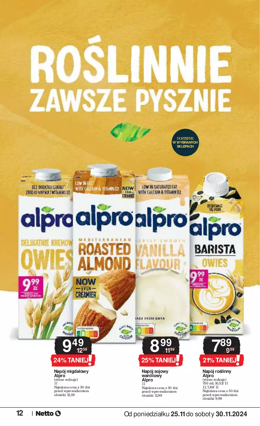 Gazetka promocyjna Netto - Od Poniedziałku - ważna 25.11 do 30.11.2024 - strona 12 - produkty: Alpro, Napój, Napój roślinny