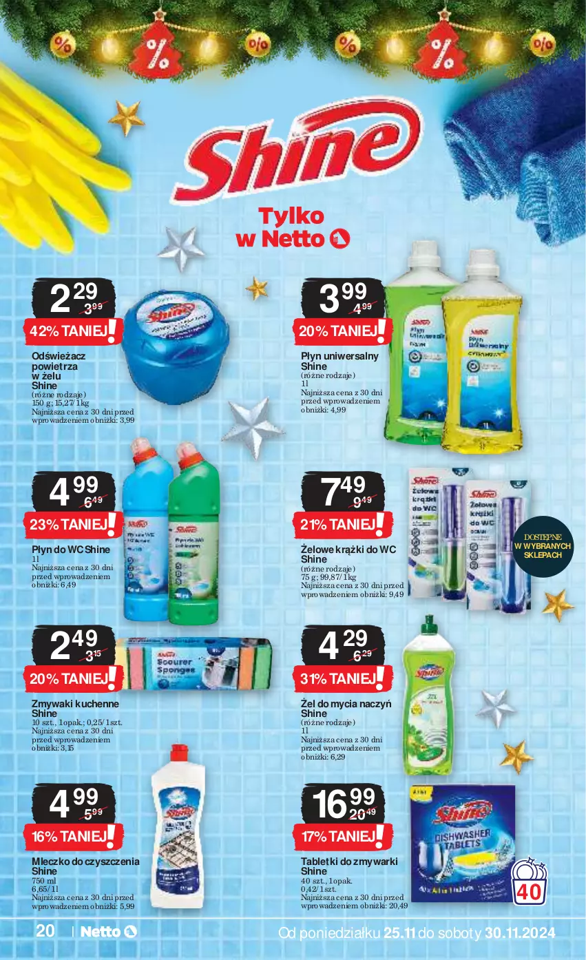 Gazetka promocyjna Netto - Od Poniedziałku - ważna 25.11 do 30.11.2024 - strona 20 - produkty: Do mycia naczyń, Mleczko, Odświeżacz powietrza, Płyn do wc, Tablet, Tabletki do zmywarki, Zmywaki kuchenne, Zmywarki