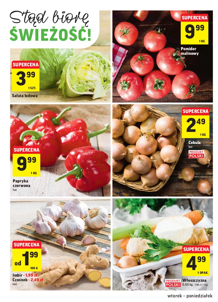 Gazetka promocyjna Intermarche - Gazetka promocyjna - ważna 08.02 do 14.02.2022 - strona 14 - produkty: Cebula, Czosnek, Imbir, Papryka, Papryka czerwona, Pomidor malinowy, Sałat, Sałata lodowa