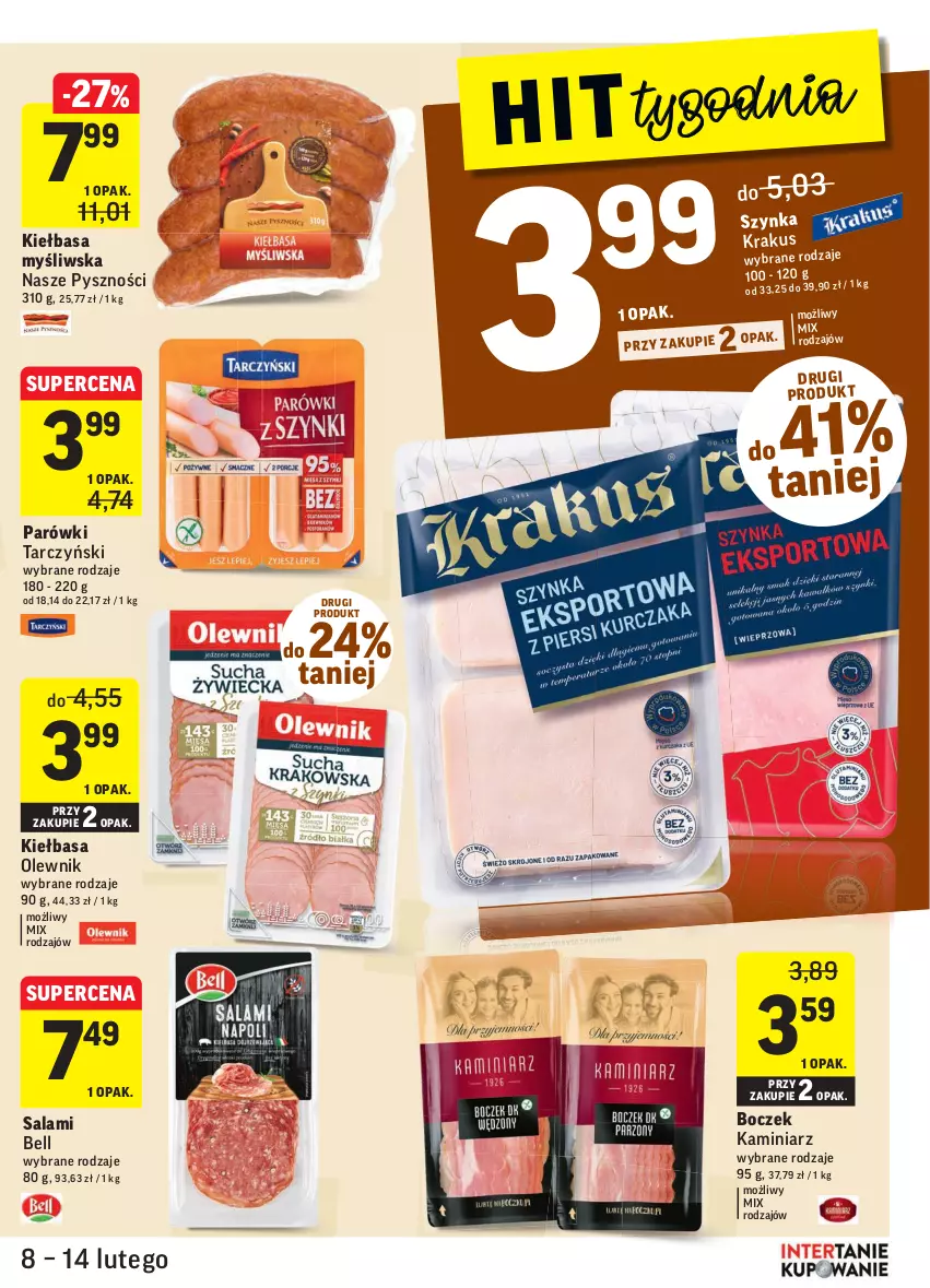 Gazetka promocyjna Intermarche - Gazetka promocyjna - ważna 08.02 do 14.02.2022 - strona 19 - produkty: Bell, Boczek, Kiełbasa, Olewnik, Parówki, Salami, Tarczyński