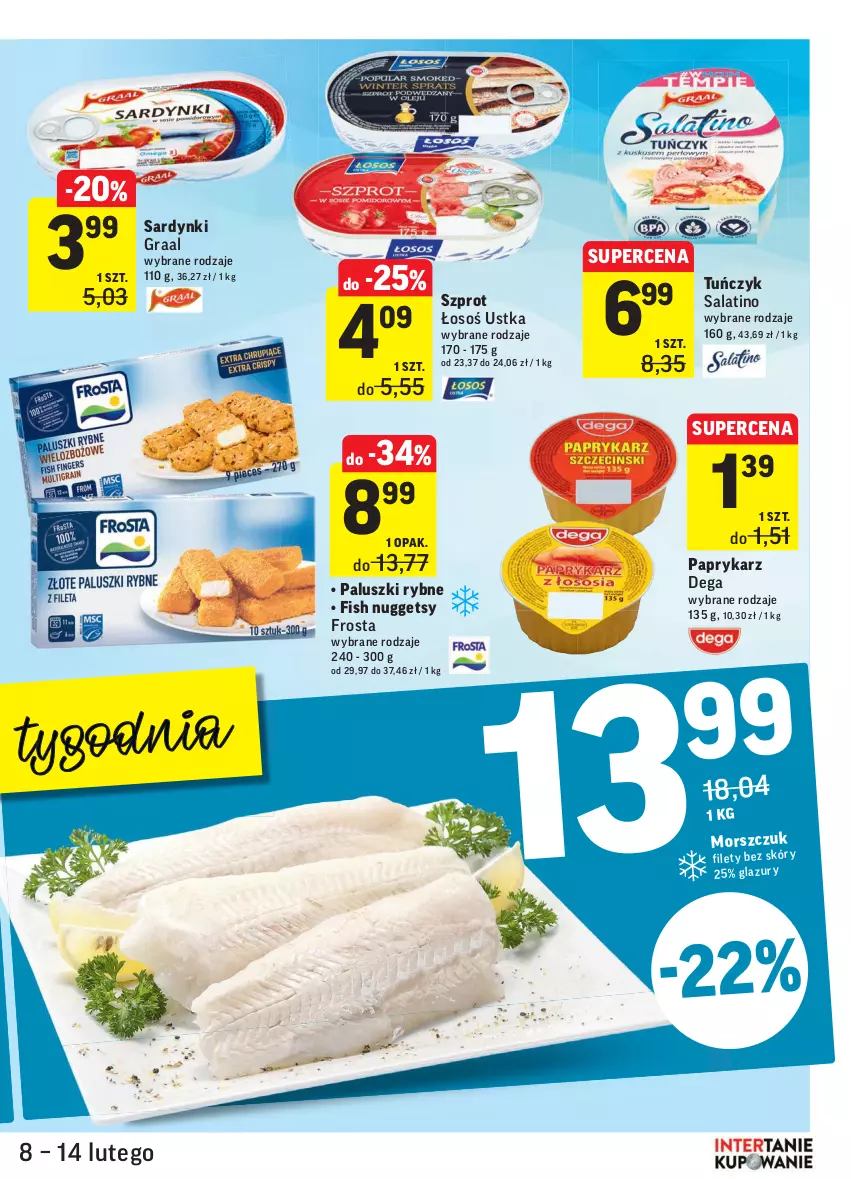 Gazetka promocyjna Intermarche - Gazetka promocyjna - ważna 08.02 do 14.02.2022 - strona 21 - produkty: Dega, Frosta, Gra, Graal, Paluszki rybne, Papryka, Paprykarz, Sardynki, Szprot, Tuńczyk