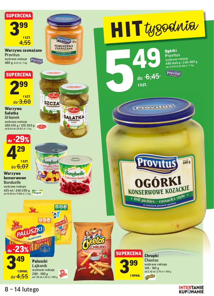 Gazetka promocyjna Intermarche - Gazetka promocyjna - ważna 08.02 do 14.02.2022 - strona 31 - produkty: Bonduelle, Cheetos, Chrupki, Lajkonik, Sałat, Sałatka, Ser, Warzywa, Warzywa konserwowe