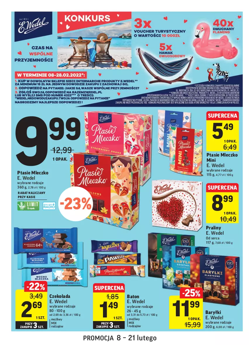 Gazetka promocyjna Intermarche - Gazetka promocyjna - ważna 08.02 do 14.02.2022 - strona 8 - produkty: Baryłki, Baton, Czekolada, E. Wedel, Mleczko, Praliny, Ptasie mleczko, Ser