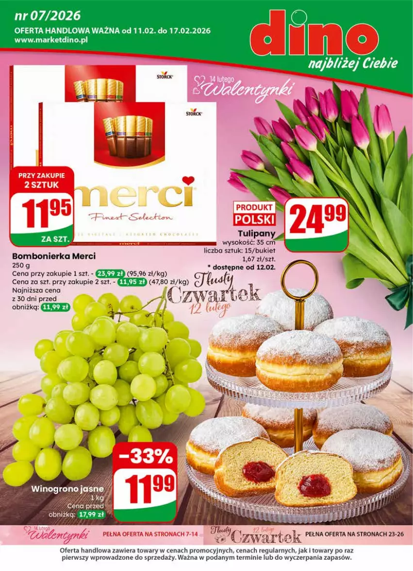 Gazetka promocyjna Dino - Gazetka 07 / 2026 - ważna 11.02 do 17.02.2026 - strona 1 - produkty: Bukiet, Merci, Sok, Tulipan
