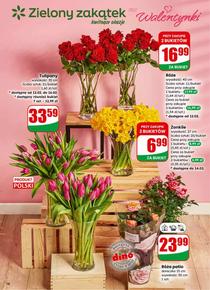 Gazetka promocyjna Dino - Gazetka 07 / 2026 - ważna 11.02 do 17.02.2026 - strona 18 - produkty: Bukiet, Róża, Sok, Tulipan