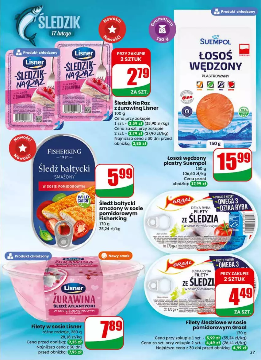 Gazetka promocyjna Dino - Gazetka 07 / 2026 - ważna 11.02 do 17.02.2026 - strona 37 - produkty: Gra, Graal, Lisner, Ryba, Sledź, Sos, Suempol, Wino