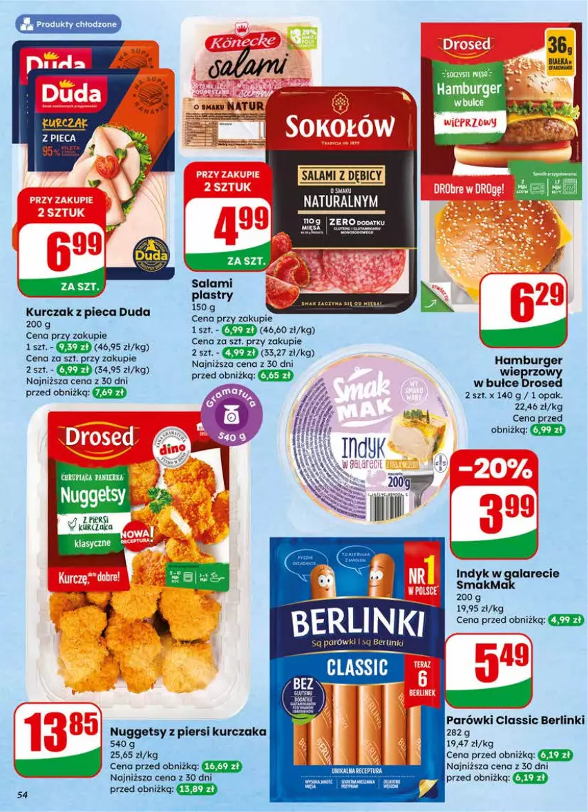 Gazetka promocyjna Dino - Gazetka 07 / 2026 - ważna 11.02 do 17.02.2026 - strona 54 - produkty: Berlinki, BIC, Burger, Duda, Gala, Hamburger, Kurczak, Parówki, Piec, Salami