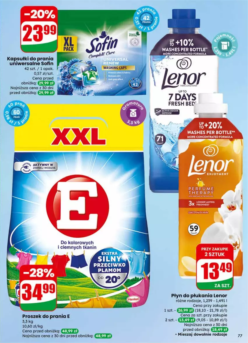 Gazetka promocyjna Dino - Gazetka 07 / 2026 - ważna 11.02 do 17.02.2026 - strona 77 - produkty: Kapsułki do prania, Lenor, Płyn do płukania, Proszek do prania