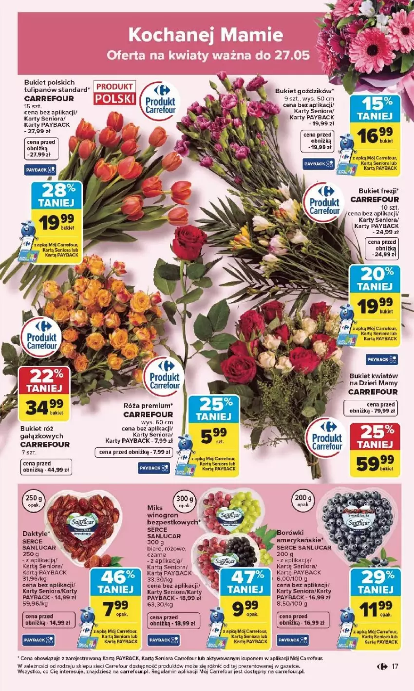 Gazetka promocyjna Carrefour - Gazetka Carrefour, Market od poniedziałku! - ważna 25.05 do 30.05.2026 - strona 19 - produkty: Bukiet, Daktyle, Fa, Róża, Ser, Tulipan, Wino