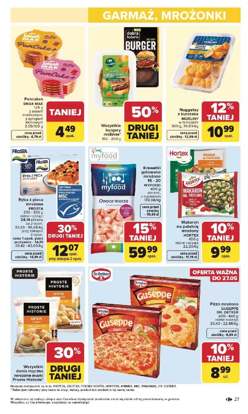 Gazetka promocyjna Carrefour - Gazetka Carrefour, Market od poniedziałku! - ważna 25.05 do 30.05.2026 - strona 29 - produkty: Dr. Oetker, Fa, Frosta, Hortex, Krewetki, Kurczak, Makaron, Morliny, Ogród, Owoce, Owoce morza, Piec, Pizza, Pur, Ryba, Syrop