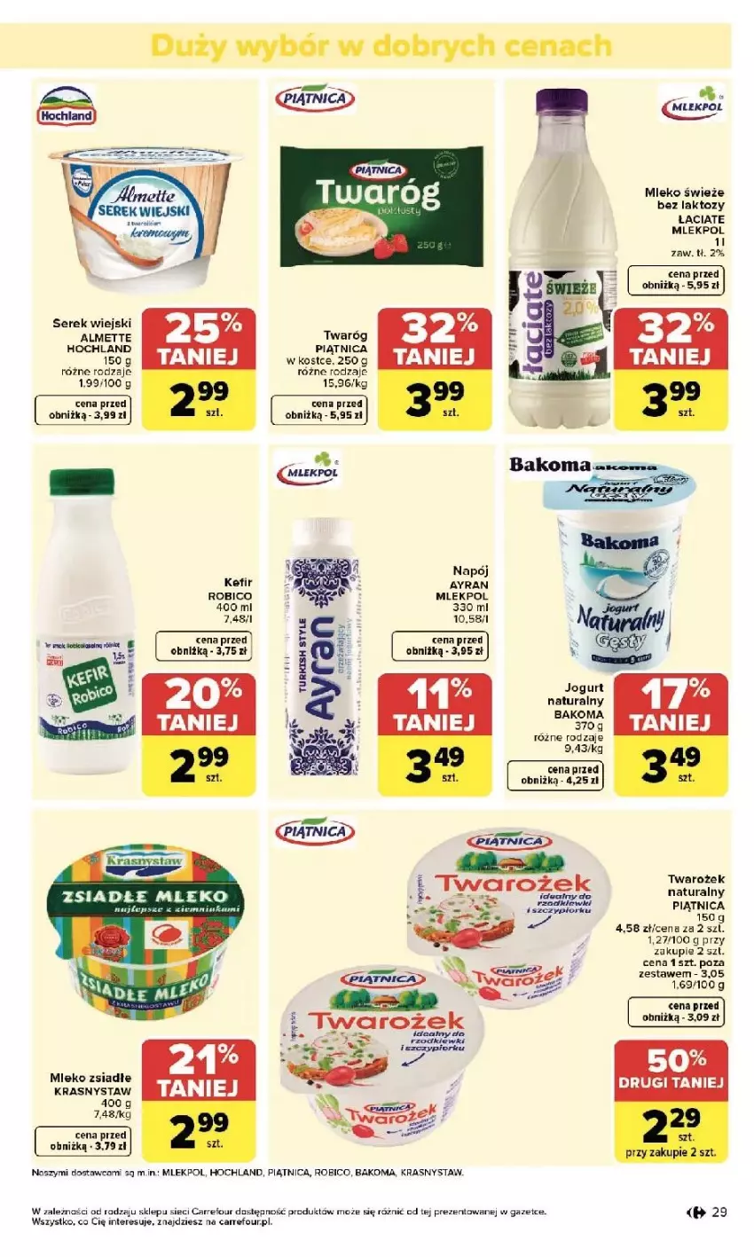 Gazetka promocyjna Carrefour - Gazetka Carrefour, Market od poniedziałku! - ważna 25.05 do 30.05.2026 - strona 31 - produkty: Almette, Bakoma, BIC, Fa, Hochland, Jogurt, Jogurt naturalny, Kefir, Mleko, Mleko zsiadłe, Napój, Piątnica, Robico, Ser, Serek, Serek wiejski, Twaróg